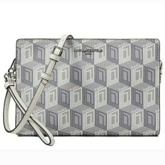 NWT! Rare! Karl Lagerfeld Gray & White Geometric Adele Crossbody / Wristlet Bag - Picture 10 of 10